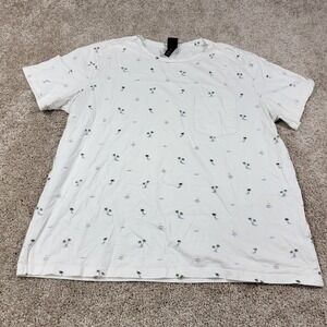 H M Mens Palm Tree Print Pocket T Shirt White XL